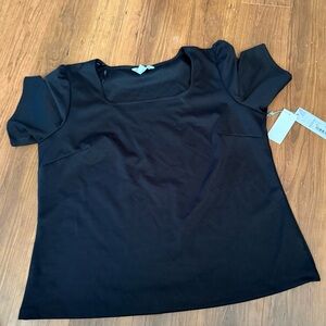 Liz Claiborne Black Fitted Cap Sleeve T-Shirt